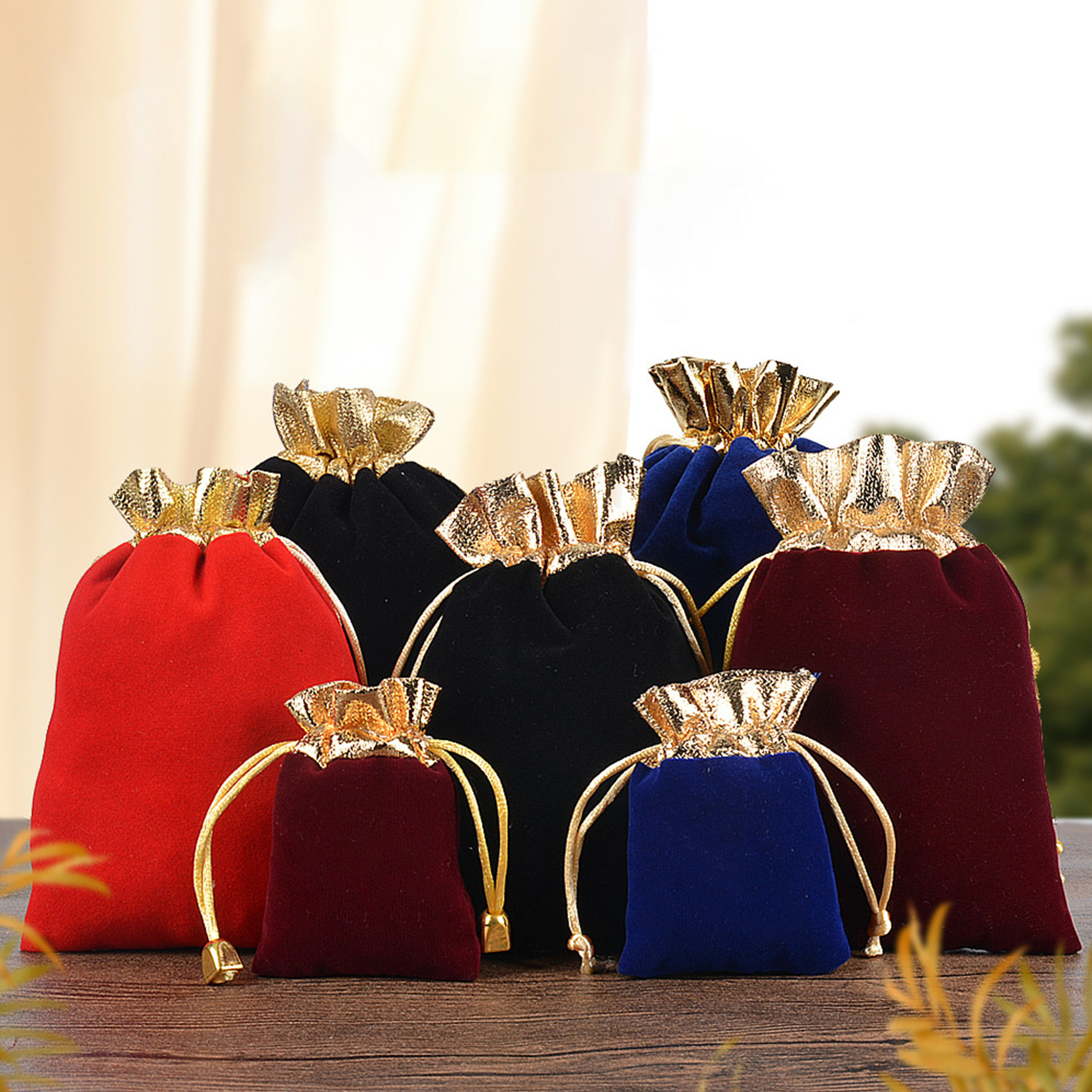 7x9cm Gold Opening Velvet Bag Drawstring Pouch Jewelry Small Pouch Bag for Gift