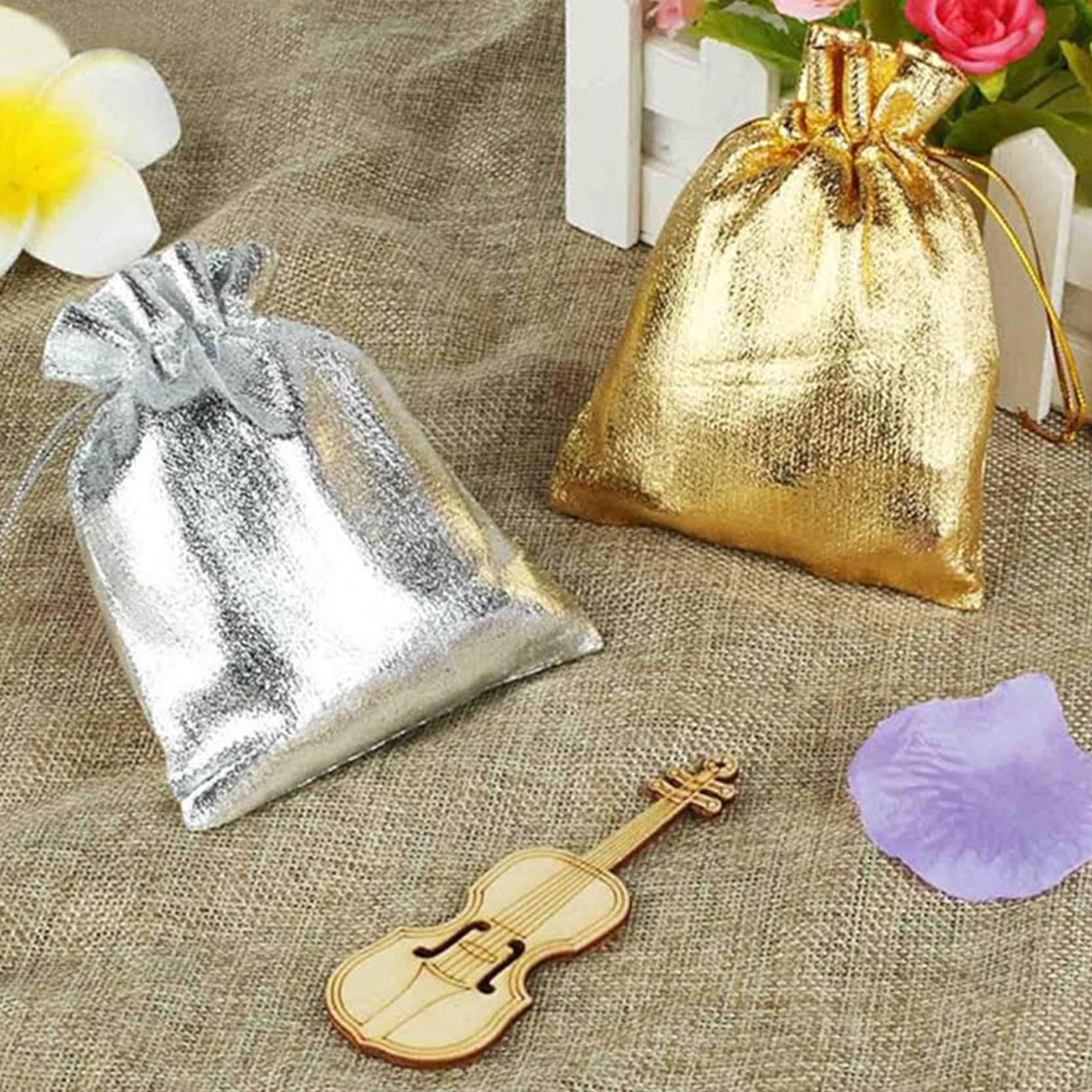 Popular 9x12cm Gold And Silver Drawstring Bag Jewelry Pouches Candy Storage Bag Portable for Wedding Decoration