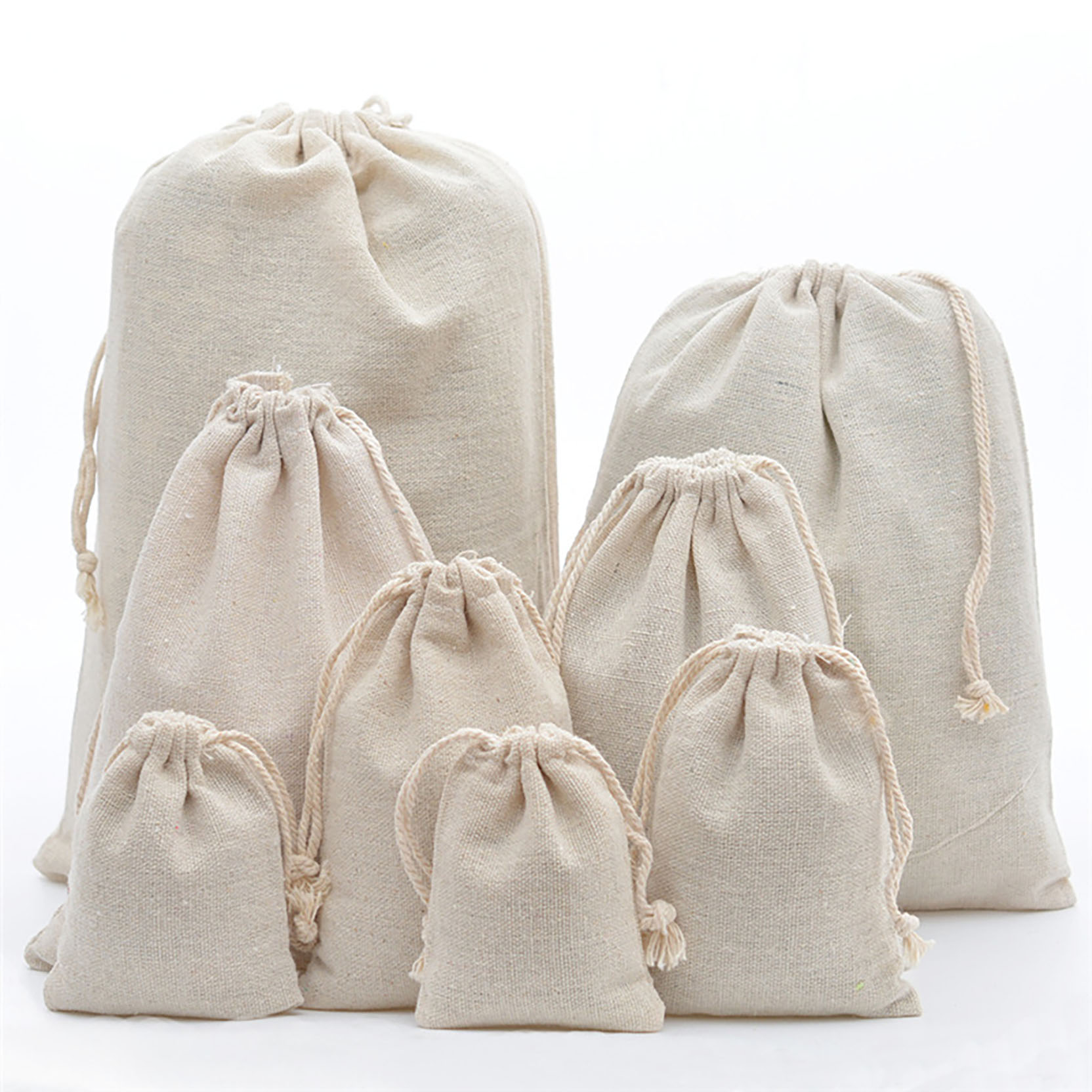 8x10cm Cotton Linen Bag Jewelry Pouch With Drawstring Portable Storage Packaging For Wedding Party