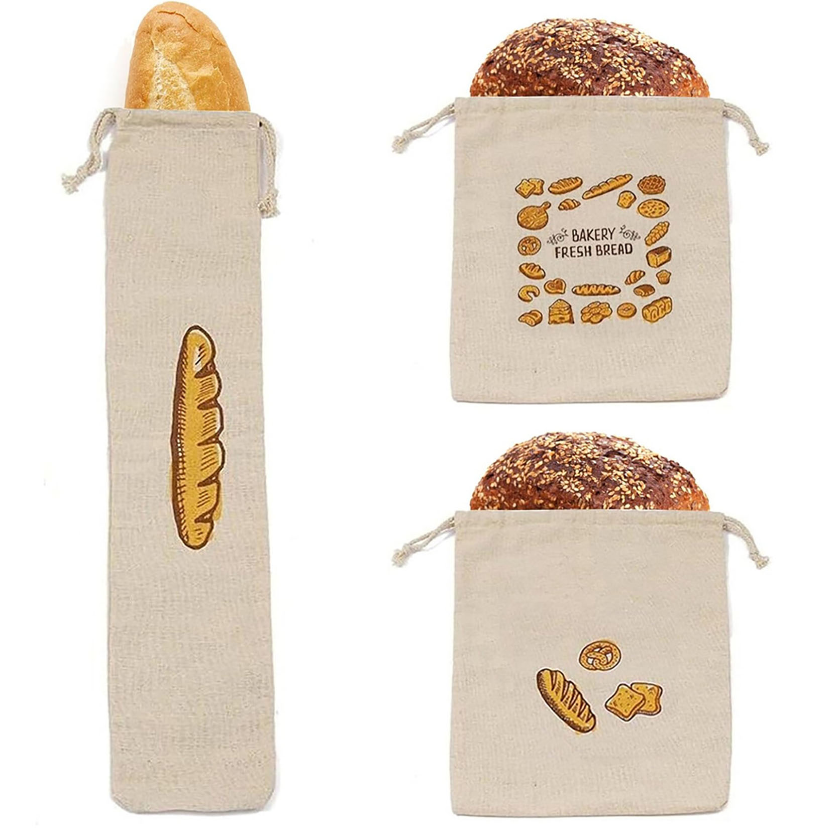 Reusable Bread Bags Natural Cotton Linen Bread Bags for Homemade Bread Drawstring Linen Bread Bags for Storage Bread Storage