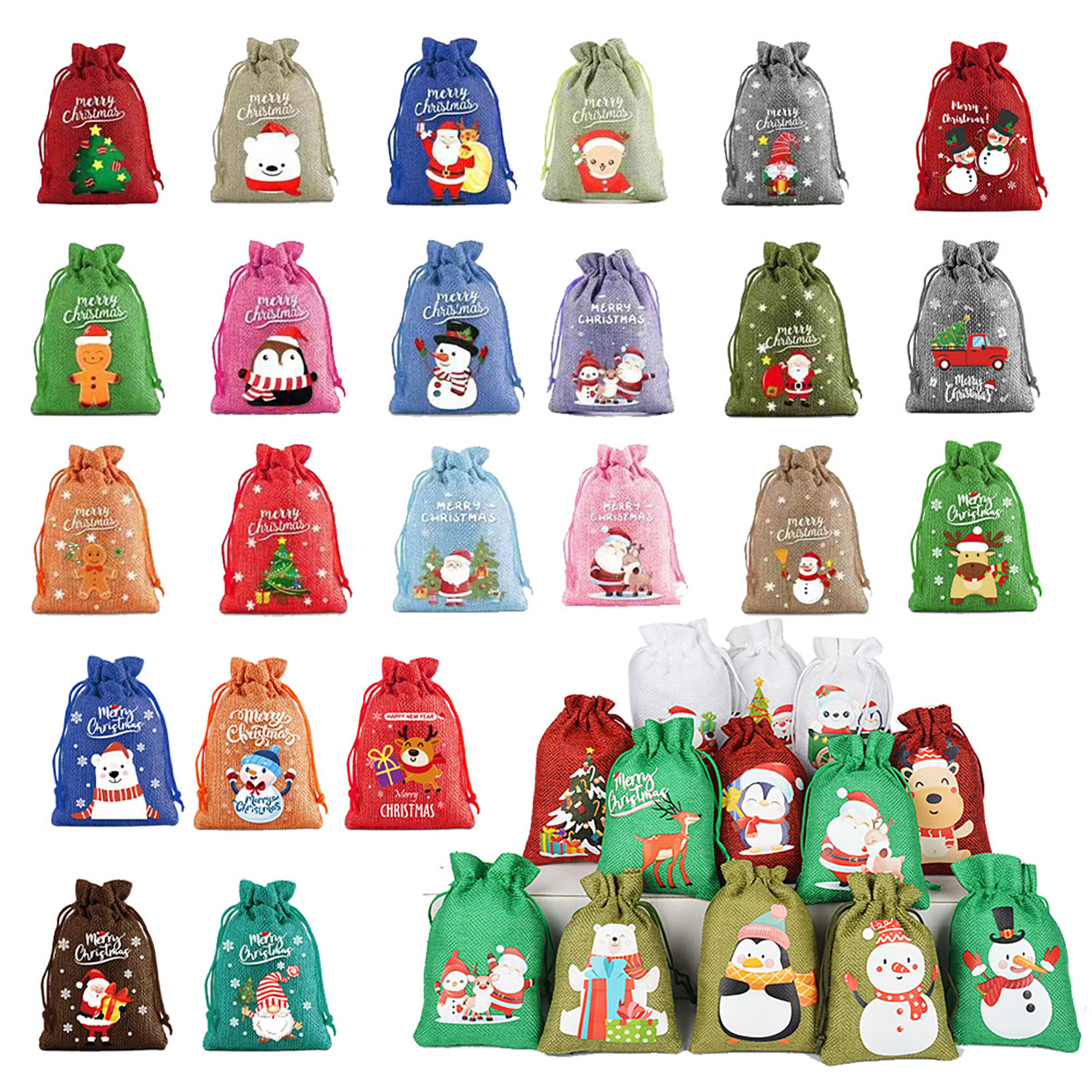 9x12cm Christmas Burlap Bag Drawstring Pouch Xmas Tree Santa Carton Bags Candy Toy Storage Pouch For Festival
