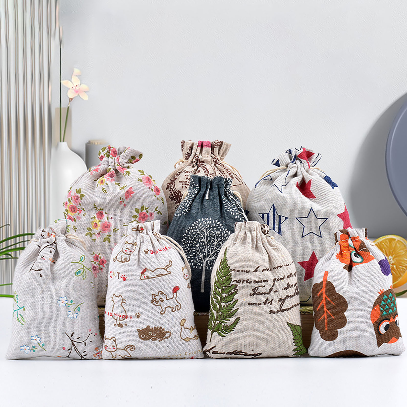 Wholesale Cotton Linen Bag 10x14cm Scented Sachet Storage Pouch Jewelry Packaging Drawstring Bag For Party